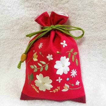 花刺繍の巾着・ローズの画像