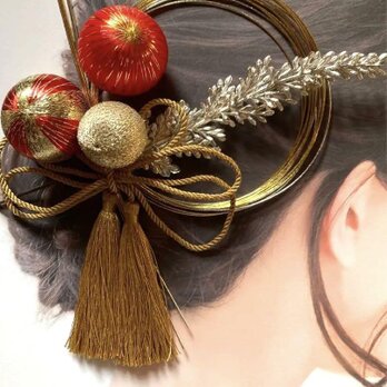 くす玉　水引　リーフ　タッセル髪飾り　和装ヘアの画像