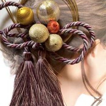 ワイヤーロープダブルタッセル　くす玉　水引　髪飾りの画像