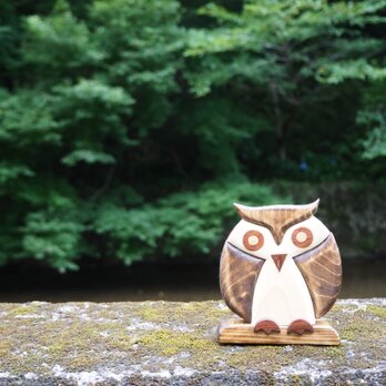 幸せを呼ぶ・ふくろうの組木壁掛けの画像