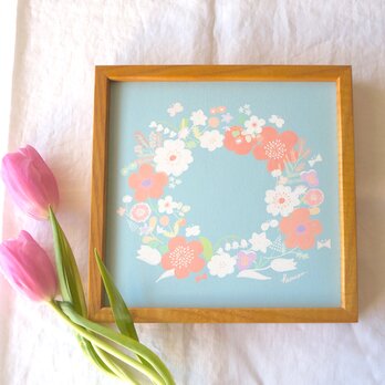 「春のリース（シュガーブルー）」20cm角ポスター