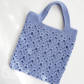 ばあば作♪透かし編みの、すけすけ手さげバッグ（紫苑・MB39）の画像