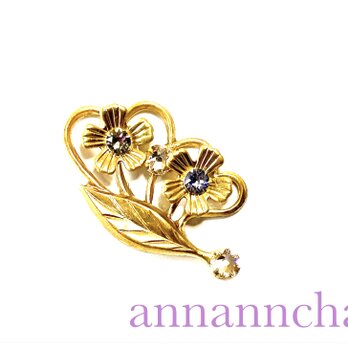 【オーストリア製　 swarovski 　 botanical 真鍮　お花の　ピンブローチ】アメリカ製の画像