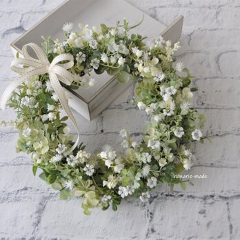 すずらん　と　白い小花　リース：春　ウェディング　母の日　白　グリーンの画像