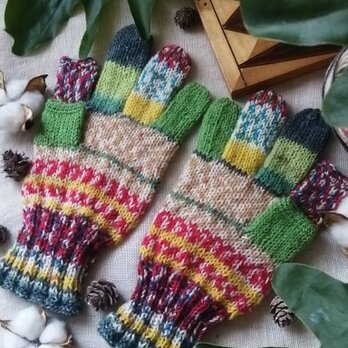 春色手袋〜オパール毛糸のスマホ対応５本指手袋の画像