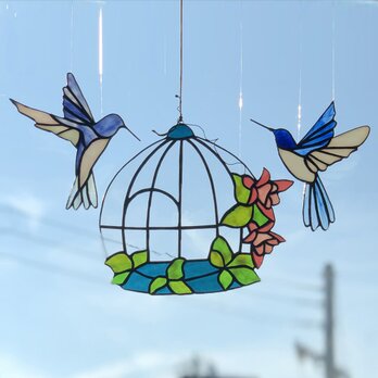 ステンドグラス サンキャッチャー Bird cageの画像