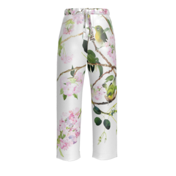 受注生産　ラグジュアリーパジャマ　シルクサテンボトムス　八重桜とメジロの画像