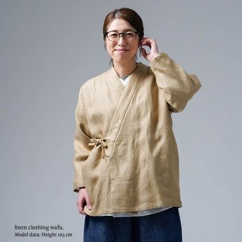 【wafu】リネン作務衣 隠れた名品 !プレミアムリネン 作務衣上着のみ/シャンパン h037t-cmp3の画像