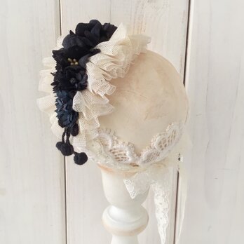 ドール用染め花のスモールヘッドドレス(MLフリー・ブラック)の画像