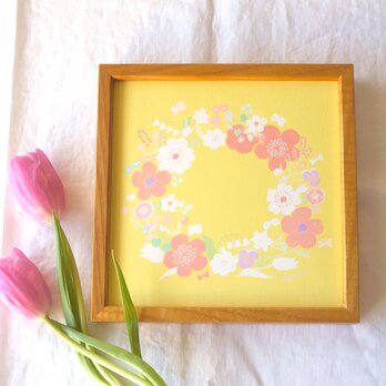 「春のリース（ミモザ）」20cm角ポスター