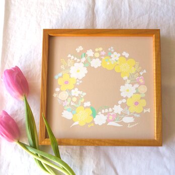 「春のリース（ミルクティ）」20cm角ポスター