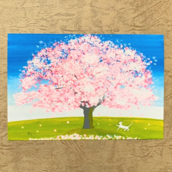 【選べる3枚】『春だ』 ポストカード 春 桜 花 木 猫 絵 絵画 アクリル画 風景画 水彩画 ハガキ 桜の絵の画像