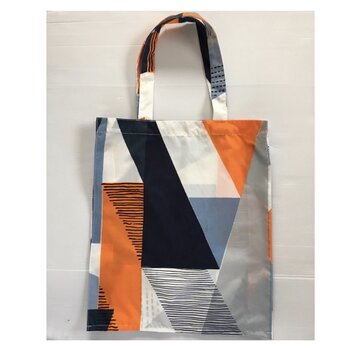 サブバッグ　エコバッグ　一枚仕立て　ブルーとオレンジの幾何模様の画像