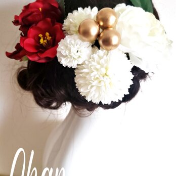 花yurari 赤と白の髪飾り12点Set No866の画像
