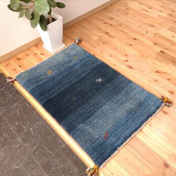 秋のキャンペーン】ペルシャ　ギャッベ　玄関マット　85×61cm 　ブルー　成I-2の画像