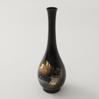 山水　鶴首　国光花瓶　　　　　[銅製・手彫り彫金]の画像