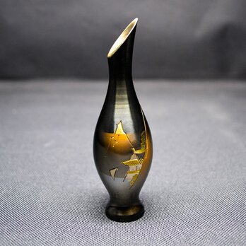 山水　豆斜口　国光花瓶　　　　　[銅製・手彫り彫金]の画像