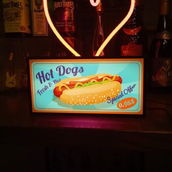 アメリカン ホットドッグ ホットドック ハンバーガー ミニチュア サイン ランプ 看板 置物 雑貨 ライトBOXの画像
