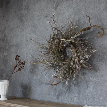 wreath [willow]　　やなぎのリース　　　ドライフラワー　　猫柳　雪柳の画像