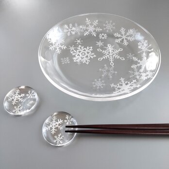 【baabaさまオーダー】雪の結晶のお皿＆箸置きセットの画像
