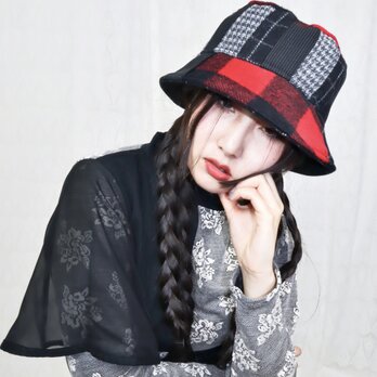 splicing design bucket hat 0005BR meikeiin handmadeの画像