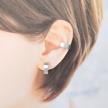 【再販】〈軽い〉〈痛くない〉〈挟むだけ〉2wayシルバーフラットリングイヤリング・イヤーカフ〈直径約14㎜幅約5㎜〉(両耳用)