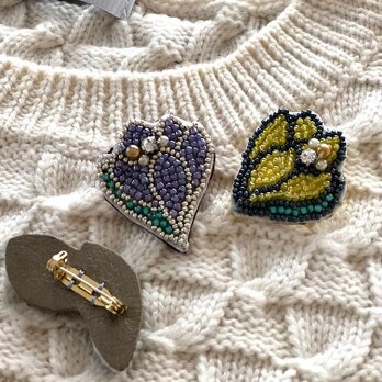 ビーズ刺繍のブローチ☆クロッカス（黄）の画像