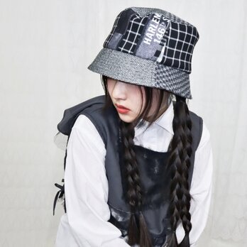 splicing design bucket hat 0004BK meikeiin handmadeの画像