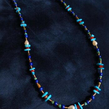 SV・K10 lapis lazuli・ turquoise・carnelian Long Necklaceの画像