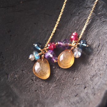 【K14gf】Yellow Sapphire Colorful Long Earrings／イエローサファイア アメリカンピアスの画像