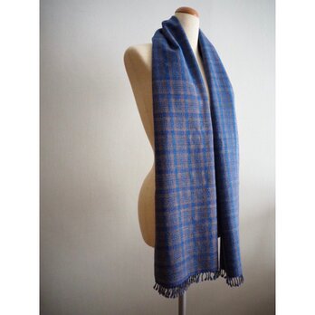wool silk×cotton silk stole -blue×brown-の画像
