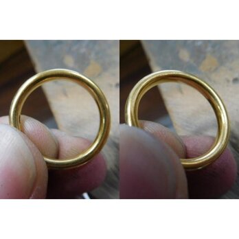 k24 結婚指輪 手作り【純金×鍛造】甲丸以上に丸い超甲丸 幅2.7mm 厚み2.4mmの画像