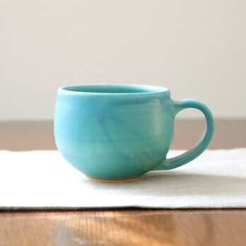 トルコ青マット釉のほっこり丸いマグカップ ＊ ２の画像
