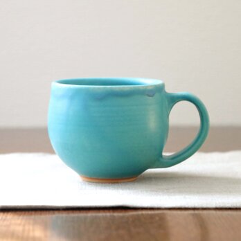 トルコ青マット釉のほっこり丸いマグカップ ＊ ３の画像