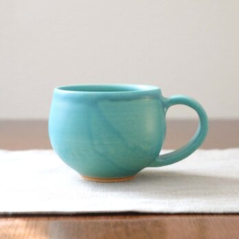 トルコ青マット釉のほっこり丸いマグカップ ＊ ４の画像
