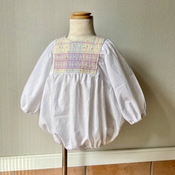 puffed sleeves romper／Linton Tweeds pink shades #1 (80cm)の画像