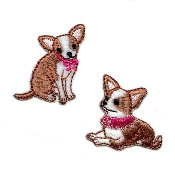 アップリケワッペン チワワ2枚 犬 ドッグ ペット チョコタン レッド  kr-0041の画像