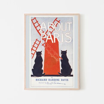 About Paris / アートポスター イラスト 2L〜 ヴィンテージポスター 黒猫 ねこ ネコ 風車 パリの画像