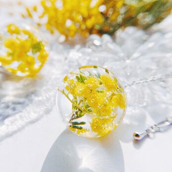 春を告げるミモザのガラスドーム spring   ネックレスの画像