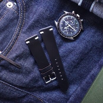 『高級革使用』ホーウィン　シェルコードバン　時計ベルト　AppleWatchバンド　黒　革ベルト　腕時計　カスタムの画像