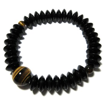 10mm 本黒檀 そろばん玉 虎目石仕立 ブレスレット UDA53