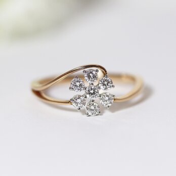 プラチナ　K18　ダイヤモンドフラワーリング　0.30ct　18金　指輪　Pt900　お洒落　可愛い　花　flower　の画像