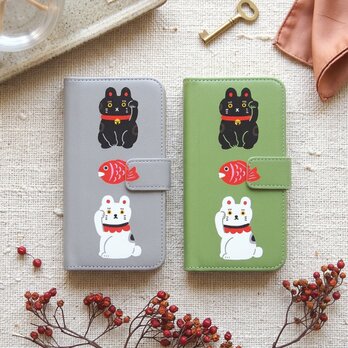 ＜iPhone＞手帳型スマホケース【招き猫】