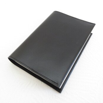 文庫本サイズ《ゴートスキン》ブラック・スムース・一枚革のブックカバー・0779の画像