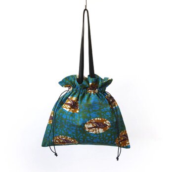 ツバメ柄の巾着バッグ（アフリカンプリント）トート 鳥 燕の画像