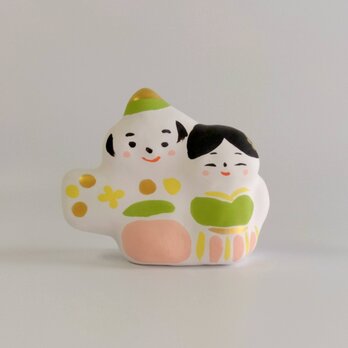 張り子　春のひな人形 小【若草色】(ト)