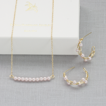 14kgf Cherry Blossom Color Swarovski Pearl Pierce & Necklace setの画像