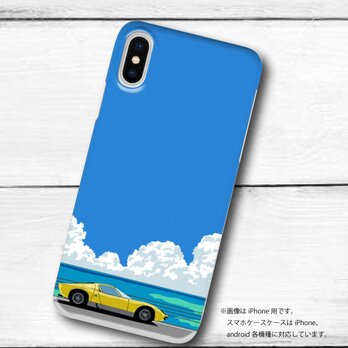 湘南イラスト・スマホケース（ハードケース型）iPhone&Android対応　湘南の海岸線を走るランボルギーニ・ミウラの画像