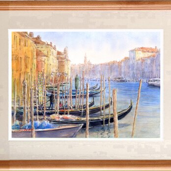 水彩画原画　ヴェネツィア運河とゴンドラ　＃597の画像