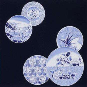 120cm 木綿ふろしき 風呂敷 綿 皿 3種類　皿ちらしの画像